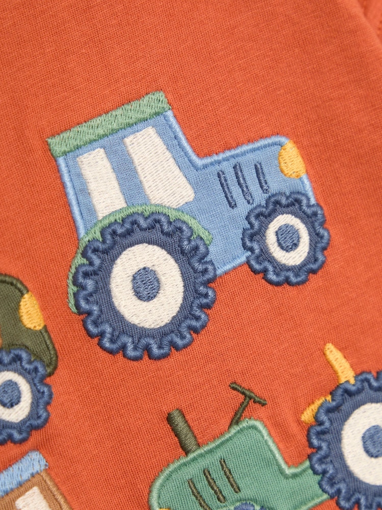 JoJo Maman Bébé Orange Tractor 100% Cotton Appliqué T-Shirt - Image 3 of 3