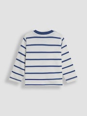 JoJo Maman Bébé Ecru Tractor 100% Cotton Appliqué Pocket Stripe Top - Image 3 of 6
