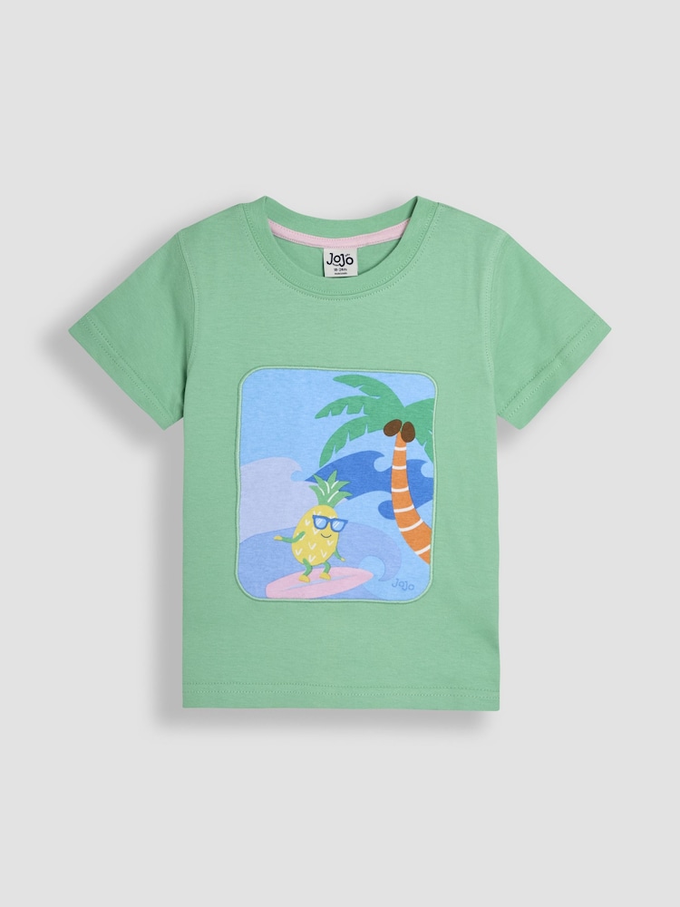 JoJo Maman Bébé Green Surfing Pineapple Printed T-Shirt - Image 1 of 3