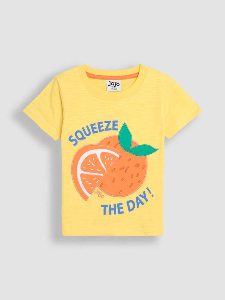 JoJo Maman Bébé Yellow Orange Fruit Printed T-Shirt - Image 1 of 3
