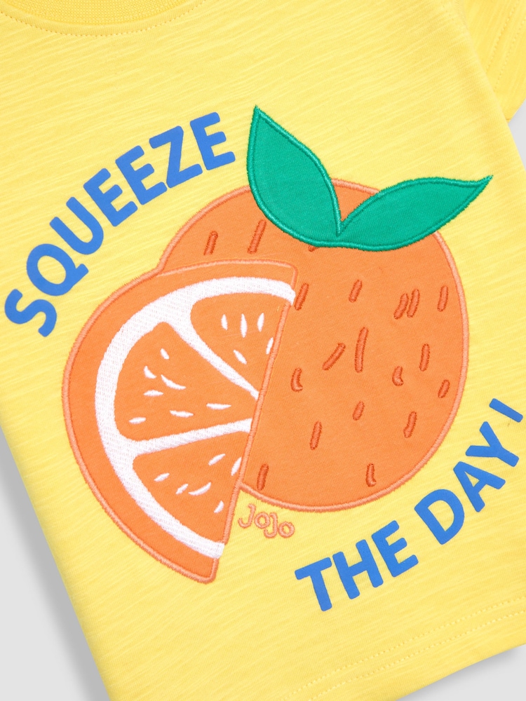 JoJo Maman Bébé Yellow Orange Fruit Printed T-Shirt - Image 3 of 3