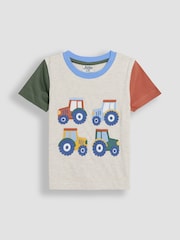 JoJo Maman Bébé Natural Tractor Appliqué & Plain 100% Cotton T-Shirts 2 Pack - Image 2 of 7