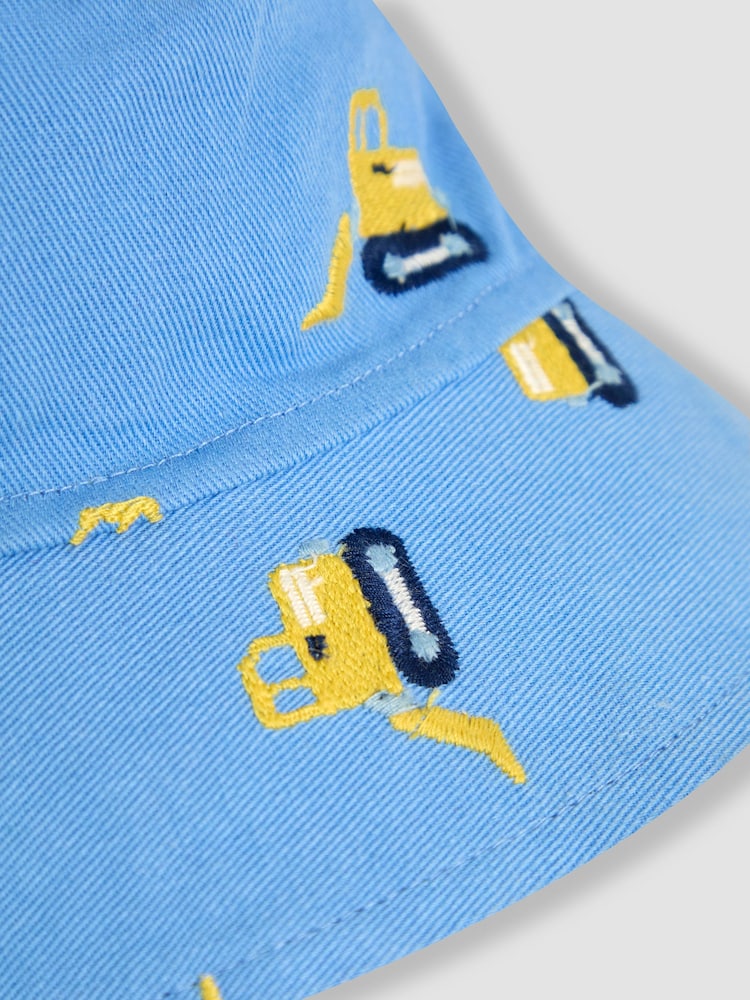 JoJo Maman Bébé Blue Construction Embroidered Twill Sun Hat - Image 2 of 3