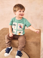 JoJo Maman Bébé Green Tropical Graphic 100% Cotton Printed & Plain T-Shirts 2 Pack - Image 7 of 7