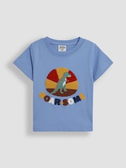 JoJo Maman Bébé Blue Roarsome 100% Cotton Appliqué T-Shirt - Image 1 of 3