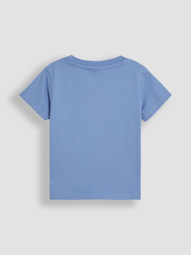JoJo Maman Bébé Blue Roarsome 100% Cotton Appliqué T-Shirt - Image 2 of 3