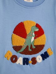 JoJo Maman Bébé Blue Roarsome 100% Cotton Appliqué T-Shirt - Image 3 of 3