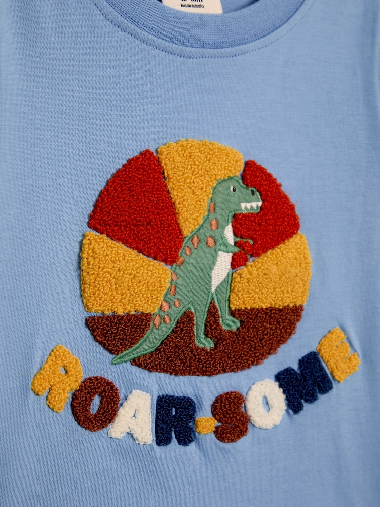 JoJo Maman Bébé Blue Roarsome 100% Cotton Appliqué T-Shirt - Image 3 of 3