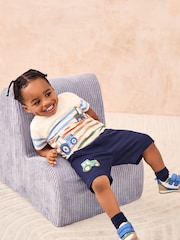 JoJo Maman Bébé Ecru Stripe Tractor Appliqué T-Shirt - Image 2 of 5