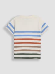 JoJo Maman Bébé Ecru Stripe Tractor Appliqué T-Shirt - Image 4 of 5
