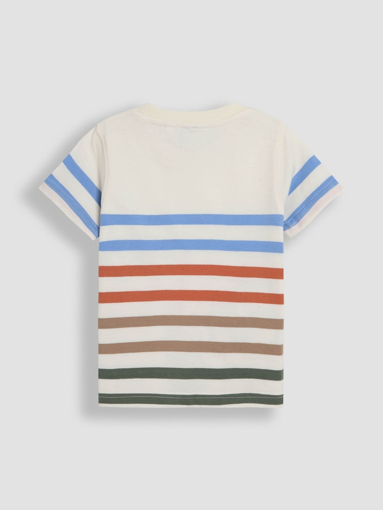 JoJo Maman Bébé Ecru Stripe Tractor Appliqué T-Shirt - Image 4 of 5