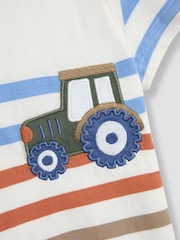 JoJo Maman Bébé Ecru Stripe Tractor Appliqué T-Shirt - Image 5 of 5