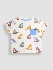 JoJo Maman Bébé Blue Scooting Dino 2-Pack Printed & Plain T-Shirts - Image 4 of 5