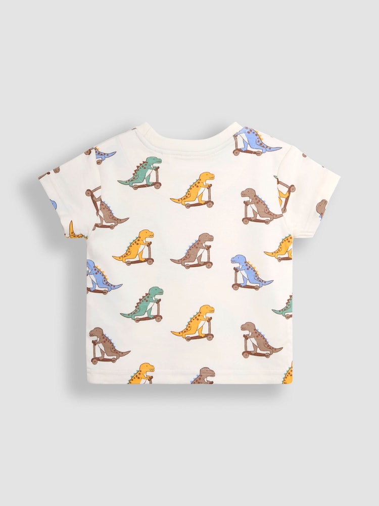 JoJo Maman Bébé Blue Scooting Dino 2-Pack Printed & Plain T-Shirts - Image 5 of 5