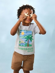 JoJo Maman Bébé Marl Grey Dino Island Graphic Printed & Plain T-Shirts 2 Pack - Image 8 of 8