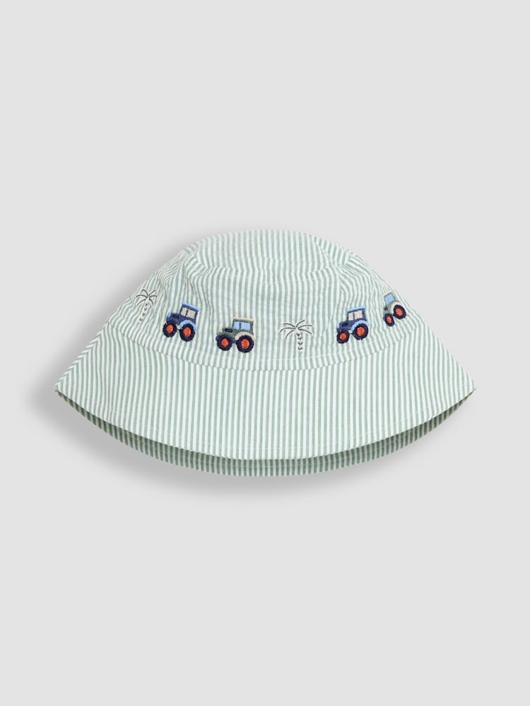 JoJo Maman Bébé Khaki Green Tractor Reversible Sun Hat - Image 1 of 3