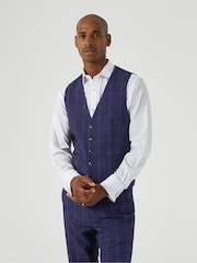 Skopes Blue Barron Check Single Breasted Suit Waistcoat - Image 1 of 4