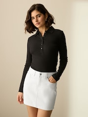 White 100% Cotton Micro Mini Denim Skirt - Image 2 of 8