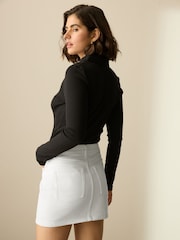 White 100% Cotton Micro Mini Denim Skirt - Image 3 of 8