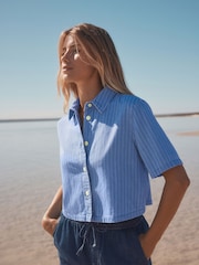 Stripe 100% Cotton Short Sleeve Denim Shirt - Image 4 of 8