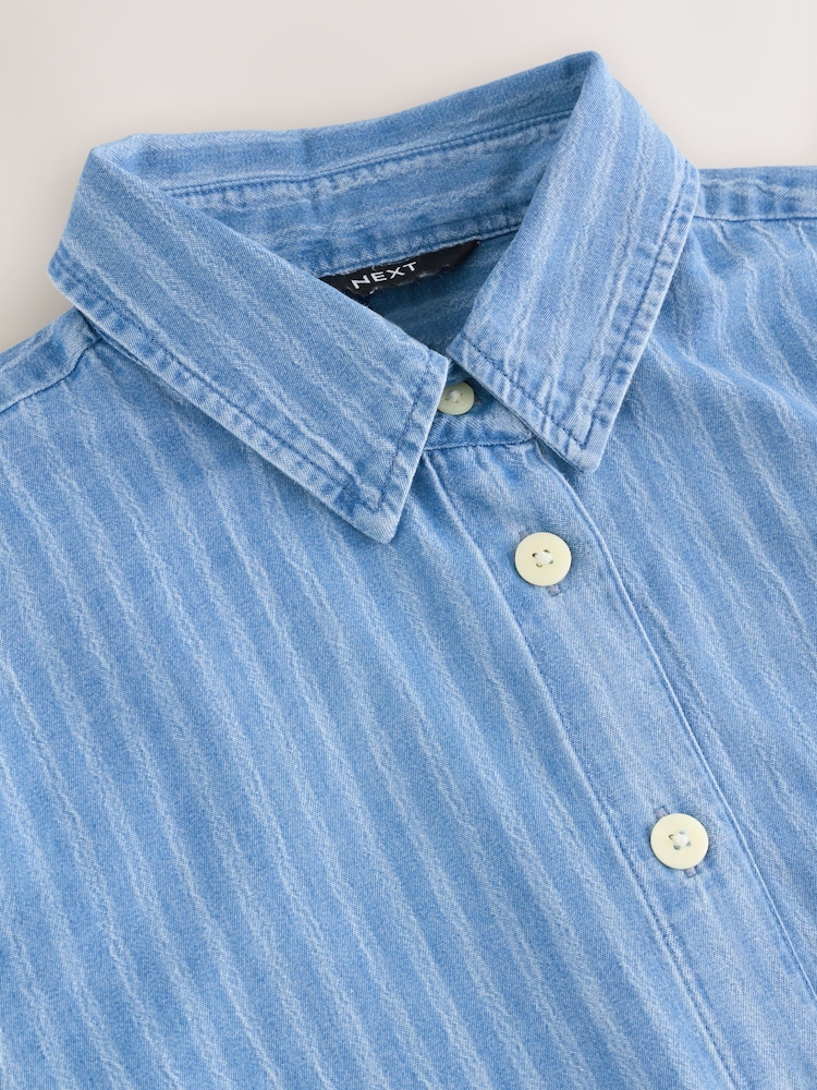 Stripe 100% Cotton Short Sleeve Denim Shirt - Image 8 of 8