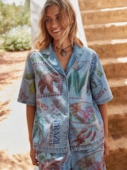 Postcard Print 100% Cotton Lightweight Denim Short Sleeve Shirt - Image 2 of 5