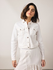 White Fitted Denim Trucker 100% Cotton Jacket - Image 1 of 5