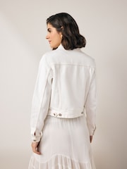 White Fitted Denim Trucker 100% Cotton Jacket - Image 3 of 5