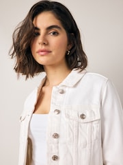 White Fitted Denim Trucker 100% Cotton Jacket - Image 5 of 5