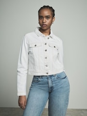 Weiß - Denim-Trucker-Jacke für größere Oberweite aus 100 % Baumwolle - Image 1 of 6