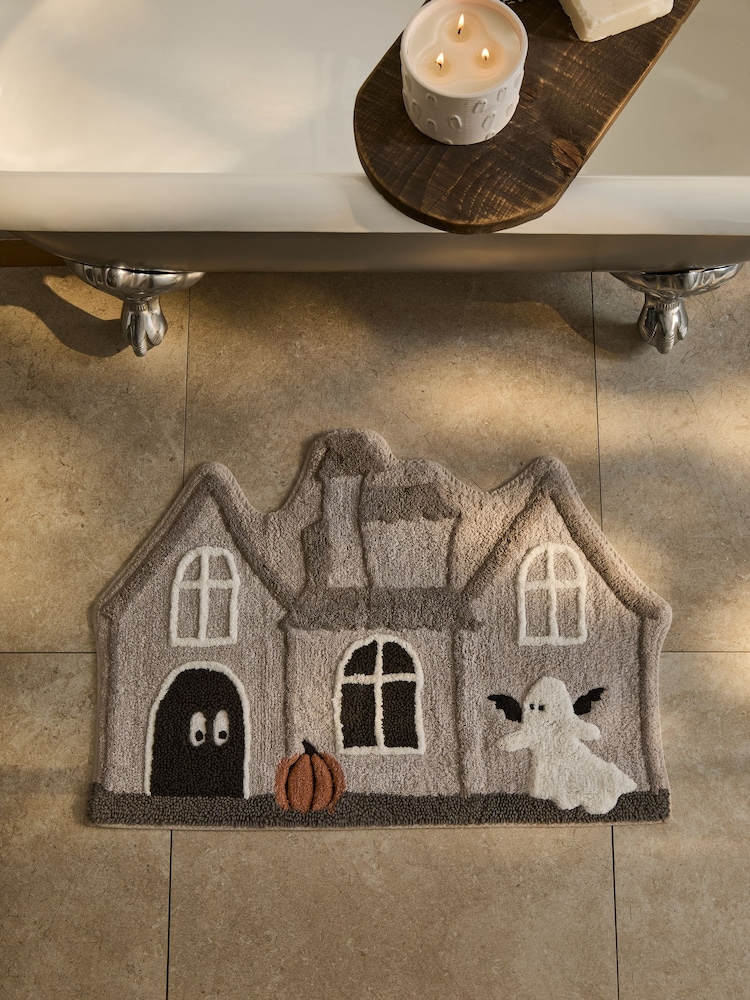 Grey Haunted House 100% Cotton Bath Mat - Image 1 of 4