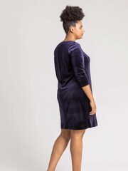 Roman Blue Curve Sweetheart Neck Velvet Dress - Image 3 of 4