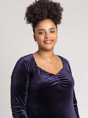 Roman Blue Curve Sweetheart Neck Velvet Dress - Image 4 of 4