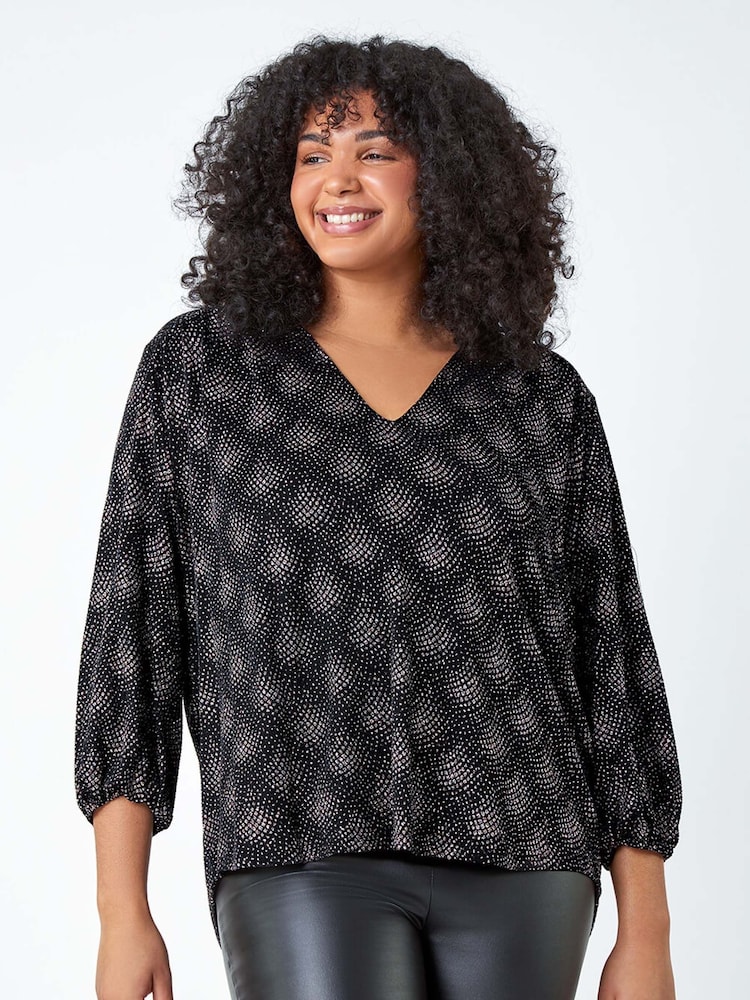 Roman Pink Curve Glitter Sparkle Tunic Top - Image 1 of 5