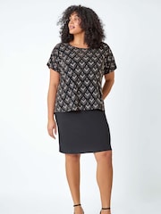 Roman Brown Curve Glitter Embellished Contrast Shift Dress - Image 3 of 6