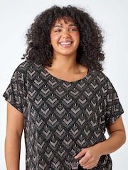 Roman Brown Curve Glitter Embellished Contrast Shift Dress - Image 5 of 6