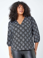 Roman Metallic Curve Glitter Sparkle Tunic Top - Image 1 of 5