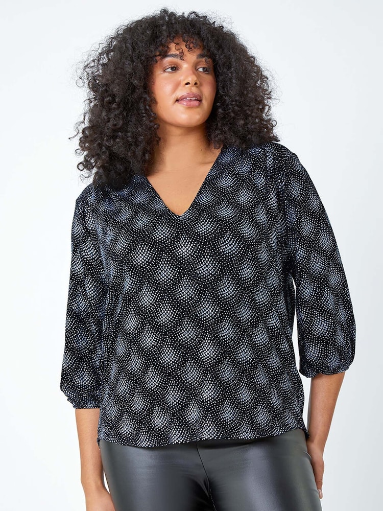 Roman Metallic Curve Glitter Sparkle Tunic Top - Image 1 of 5