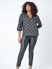 Roman Metallic Curve Glitter Sparkle Tunic Top - Image 2 of 5