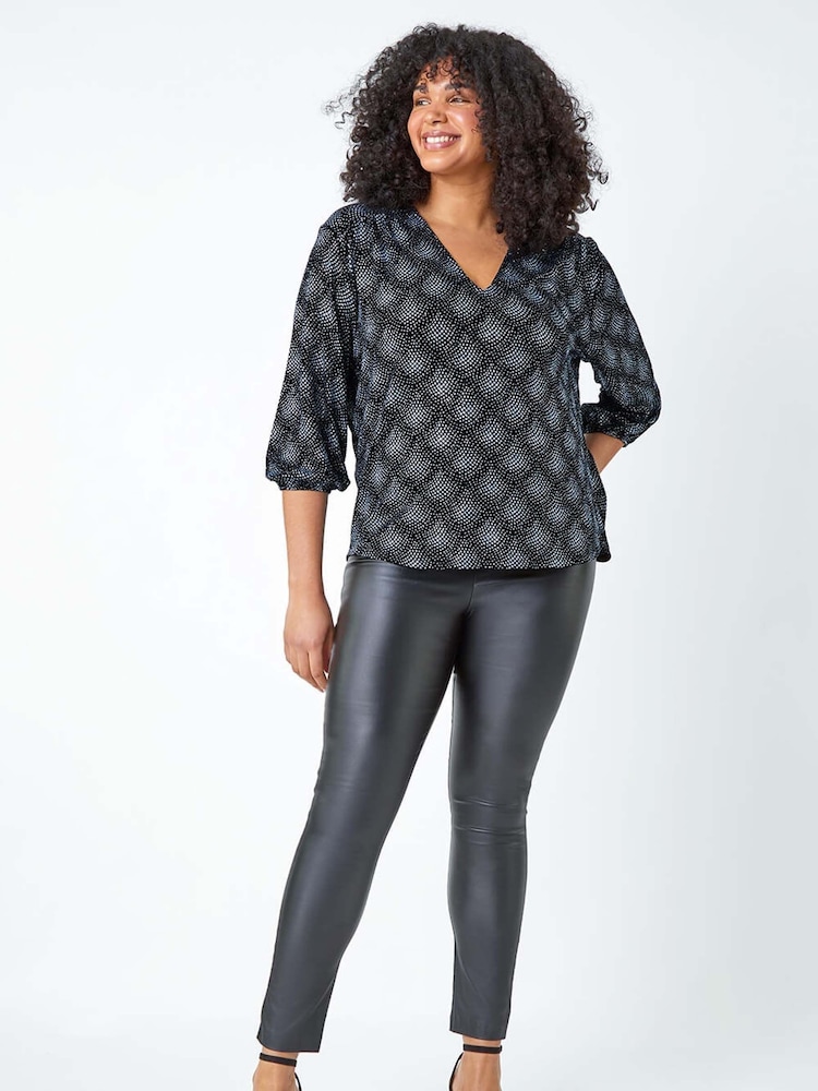 Roman Metallic Curve Glitter Sparkle Tunic Top - Image 2 of 5