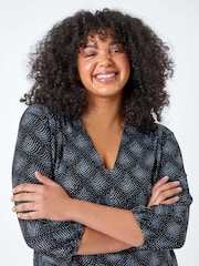 Roman Metallic Curve Glitter Sparkle Tunic Top - Image 4 of 5