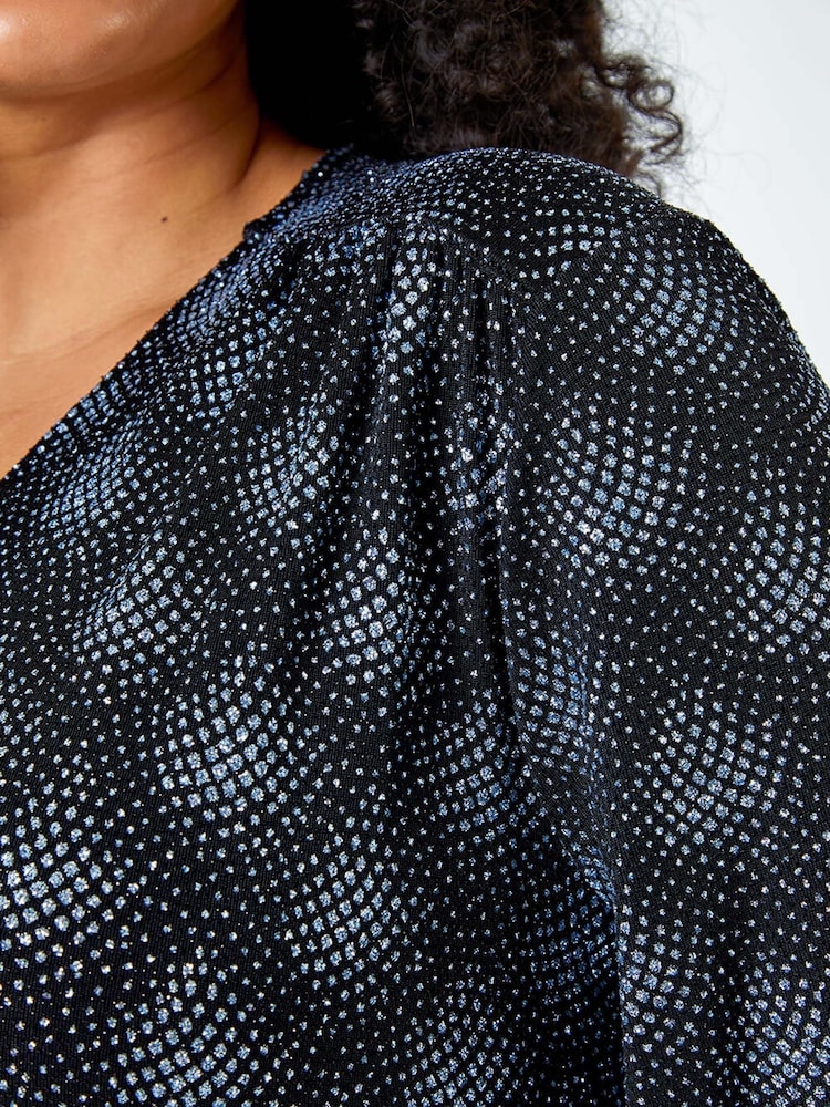 Roman Metallic Curve Glitter Sparkle Tunic Top - Image 5 of 5
