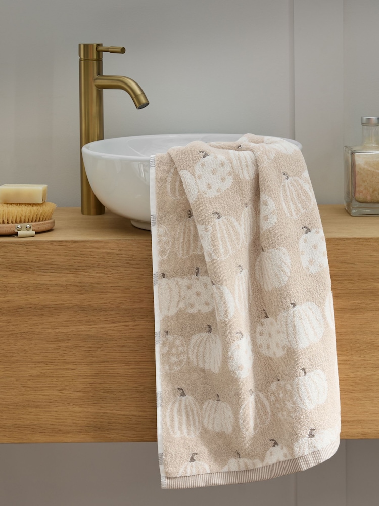 Natural Autumn Pumpkin 100% Cotton Towel - Image 1 of 6 Natural Autumn Pumpkin 100% Cotton Towel - Image 1 of 6