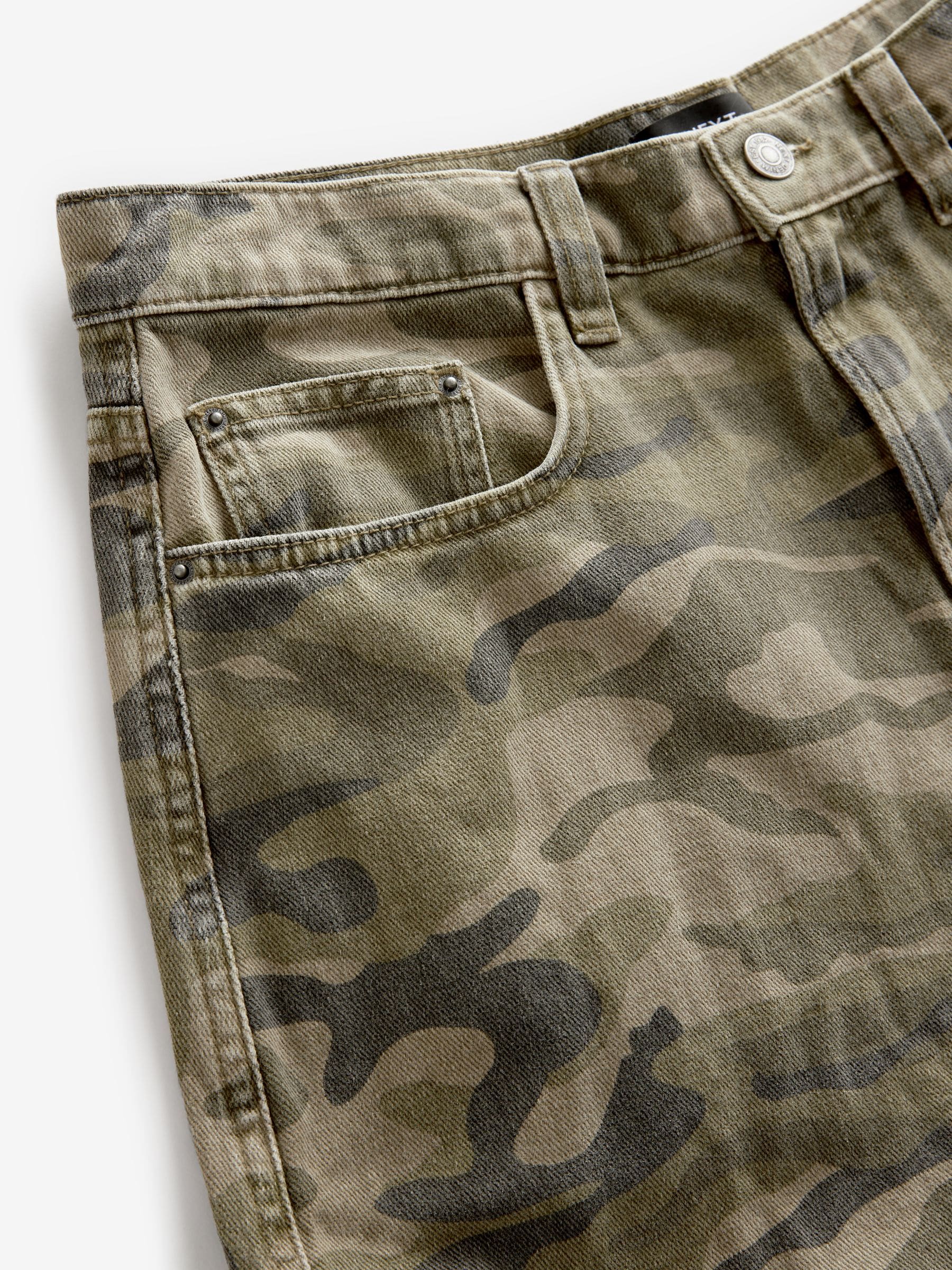 Camo Print Longline Jort Denim Shorts