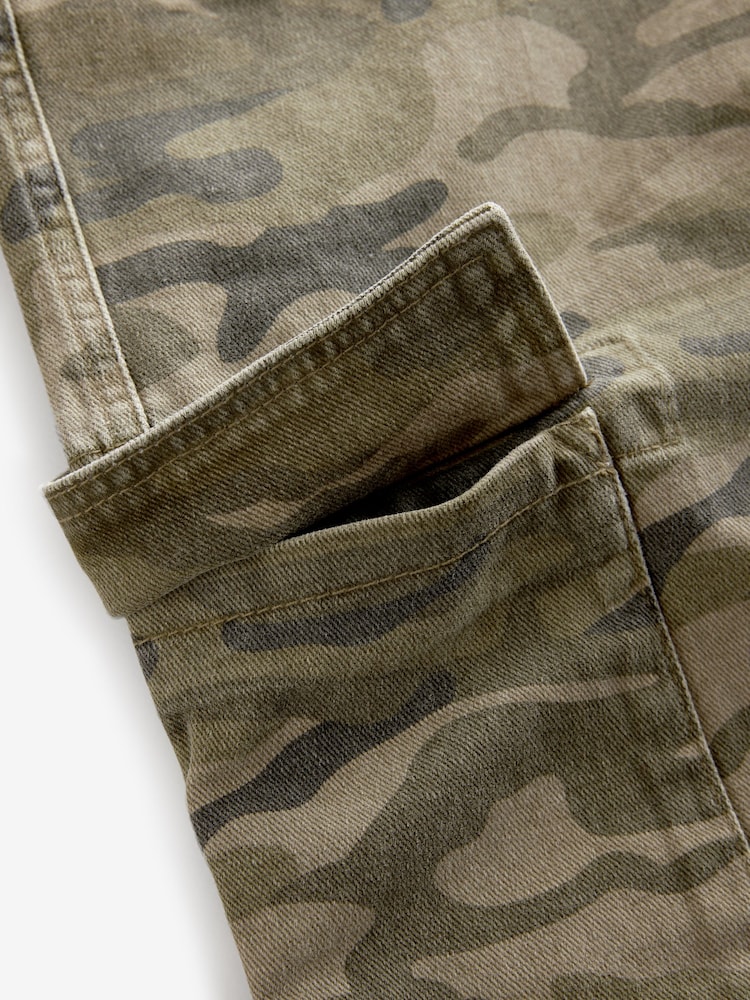 Camo Print Longline Jort Denim Shorts - Image 3 of 4