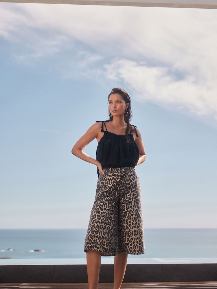 Imprimeu leopard - Pantaloni scurți Jort Denim lungi - Image 2 of 5