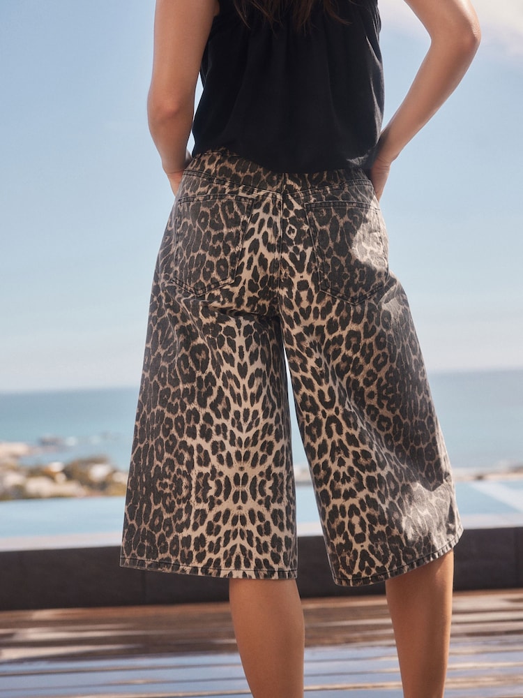 Leopard Print Longline Jort Denim Shorts - Image 4 of 5