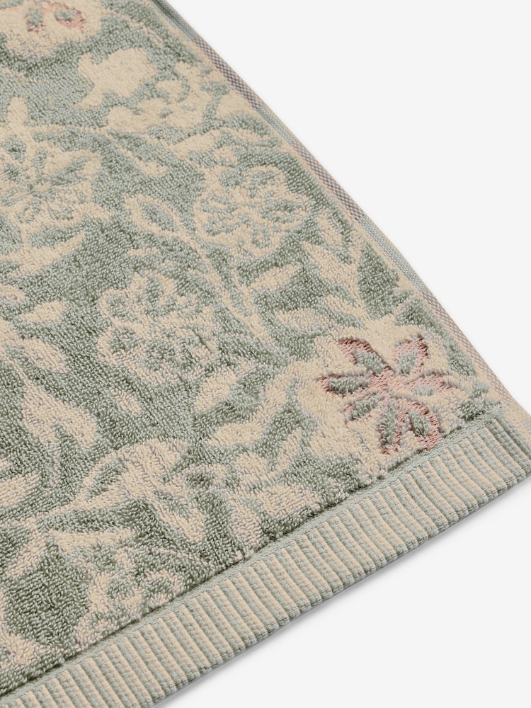 Sage Green Floral Print 100% Cotton Towel - Image 5 of 5