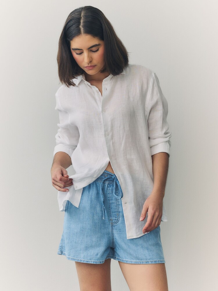Mid Blue Pull-On Elasticated Denim Shorts - Image 1 of 9