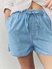Mid Blue Pull-On Elasticated Denim Shorts - Image 6 of 9